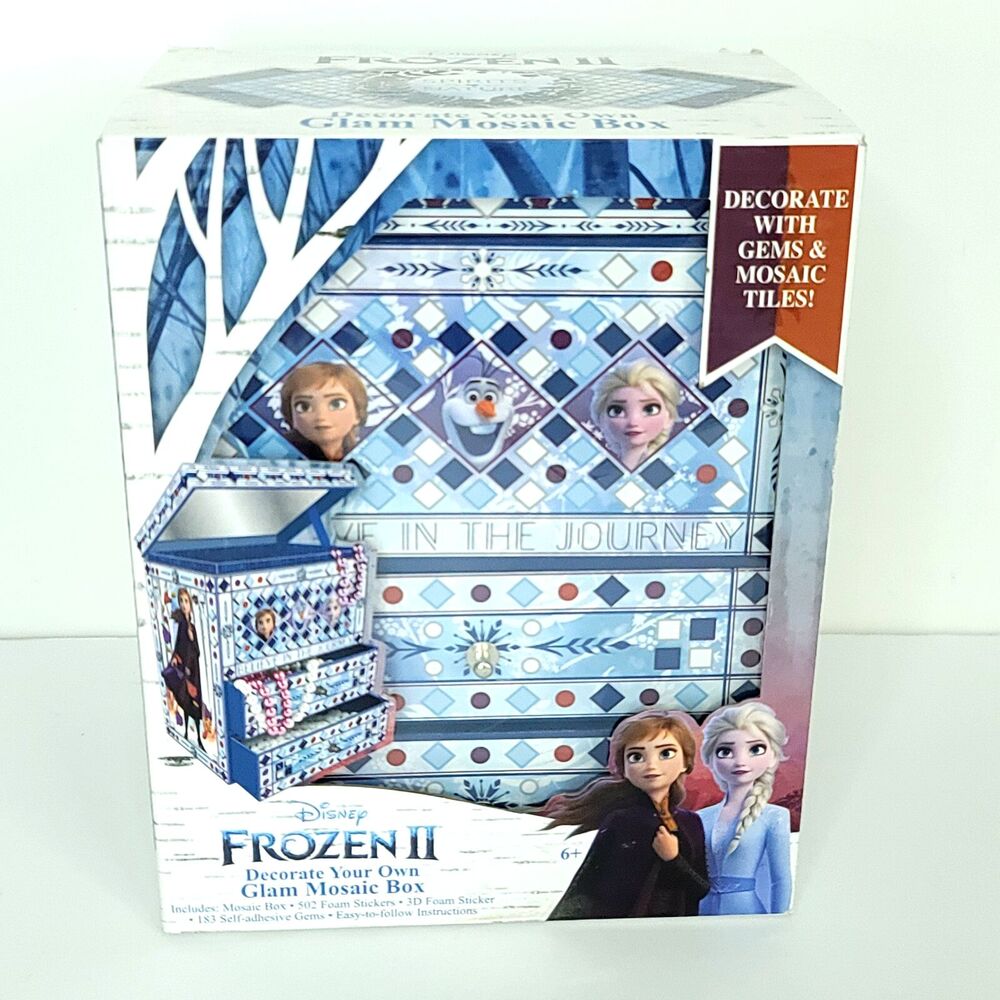 Disney FROZEN II Jewelry Box Mirror Decorate Your Own Glam Mosaic Gem Box New